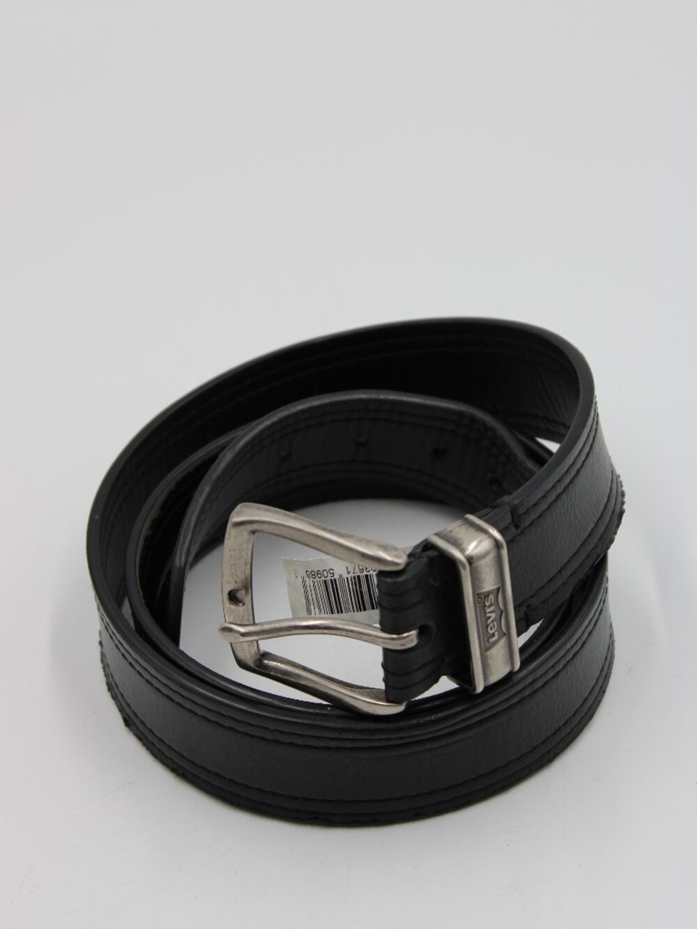 Levi's Synthetic Leather Belt Black Size L 38-40 Work Dress Silver Buckle 1.5" W